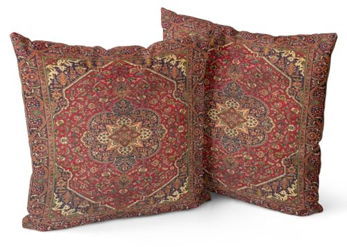 Snylcce Boho Wurfkissenbezüge 2er Set Maroon Antik & Vintage Design, Doppelseitiges Muster 45x45 cm Weiche Kissenbezüge für Garten Couch, Sofa, Bett - Dekorative 18x18 Zoll Kissenbezüge