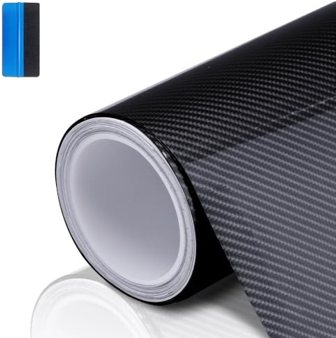 NewL Gloss 6D Carbon Fibre Self-Adhesive Car Vinyl Wrap Black 30cm x 150cm | Gloss 6D textured look, air release channels, flexible stretchable, water & scratch resistant, for auto interior & exterior