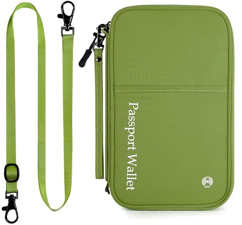 Asnews Reisepass Tasche Familie Reisepass Organizer mit RFID Blocker, Tragbare Reisepasshülle Ausweistasche, Reise Organizer Dokumente für Damen und Herren, Grün