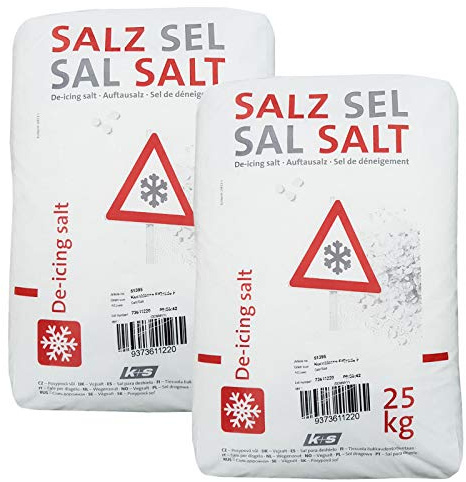 Sel de déneigement pour l'hiver, débrayeur de glace | K+S en sacs de 25 kg, 2 pièces | Efficace avec une pureté élevée, cristaux fins et grossiers, effet de dégivrage rapide et durable