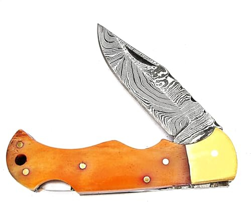 PAL 2000 KNIVES Coltello pieghevole - Coltello tascabile fatto a mano in acciaio di Damasco KNI-4003