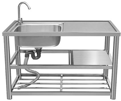 CZAOERXB Spüle Küche Edelstahl Unterbauküche Spüle Kommerzielle Restaurantspüle 1 Becken Küchenspüle mit Bedienplattform mit Wasserhahn und verstärkter Halterung Handwaschbecken (Farbe: Lin