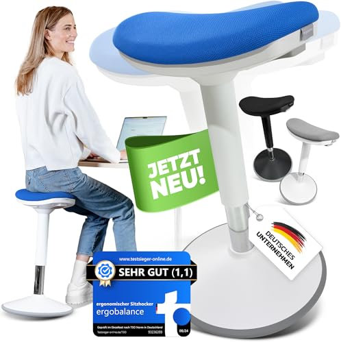ergobalance Sitzhocker mit Innovativer Sitzfläche | Ergonomischer Hocker [3 in 1] Bürohocker Sattelhocker Stehhocker | Höhenverstellbar rutschfest | Jetzt Farbe wählen (blau)