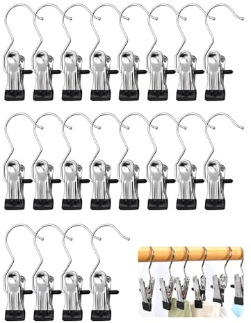 LOCCY 20 Stück Wäscheklammern, Edelstahl Klammern rutschfest Klammerhaken Kleiderbügel Clip 360° Drehbarer Haken Stiefelklammern Stiefel Aufhänger Sockenhalter für Hosen Schuhe Handtuch Hüte (Schwarz)