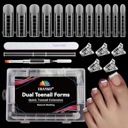 EBANKU 120PCS Polygel Tips Nagelformen, Lange Quadratische Dual Tips Nägel für Pediküre Nagelverlängerung, Wiederverwendbar Zehen Nagelspitzen Form mit Nagelspitzen Clip Nagel Pinsel und Nagelfeile