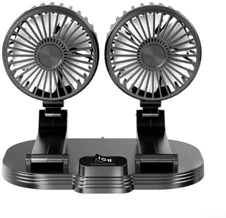 Ventilateur de voiture à double tête réglable à 360 ° alimenté par USB pour véhicule, maison, bureau, forte puissance éolienne, conversion multi-angles, noir, 5 V 2 A