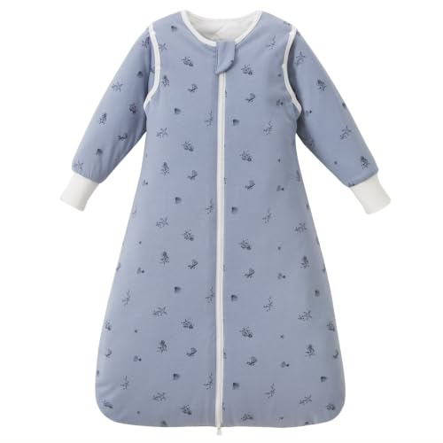 Nivolltha Baby Sleeping Bag 2.5 TOG Cotton Ocean L | 100% Cotton detachable sleeves baby sleeping bag, gentle on baby's skin with winter warmth and cozy sleep comfort for 18-36M