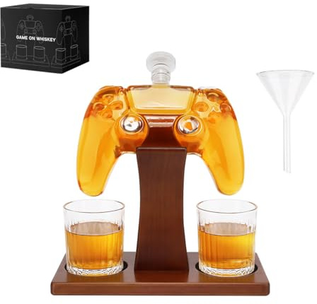 Lumitex Game Whiskey Decanter Set 25.4 Oz Decanter Set with 2 Glasses, Ice Stones Liquor Whiskey Gifts for Gamer Boyfriend Him Husband Dad
