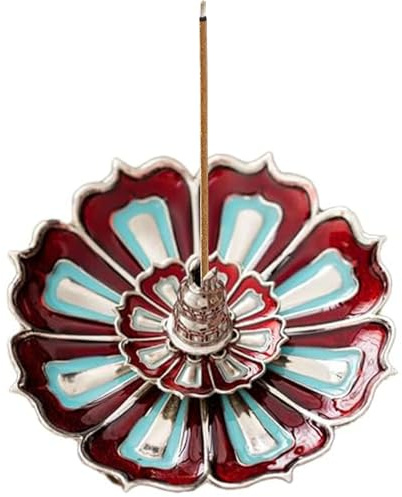 Rnigra Lotus Incense Holder Red, Incense Stick Holders Alloy Material, Incent Stick Holders with Detachable Ash Catcher, Cone Coil Incense Sticks Holder, for Home Spa Meditation Yoga and Decorations