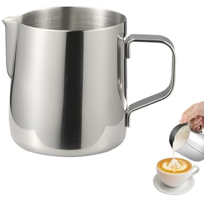​ISHEWUDU Milk Frother Jug 200ml, Milk Jug for Coffee Machine Stainless Steel with Dripless Spout, Coffee Milk Jug for Latte Art, Cappuccino Espresso, Dishwasher Safe​