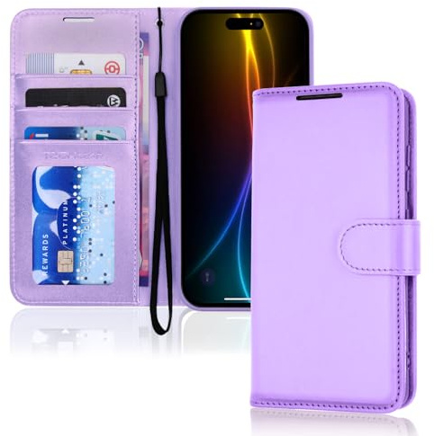 TECHGEAR iPhone 17 Leather Wallet Case with RFID Blocking, Flip Cover with Card & Cash Holder, Kickstand, Wrist Strap, Magnetic Closure - Lilac PU Leather for iPhone 17 6.3