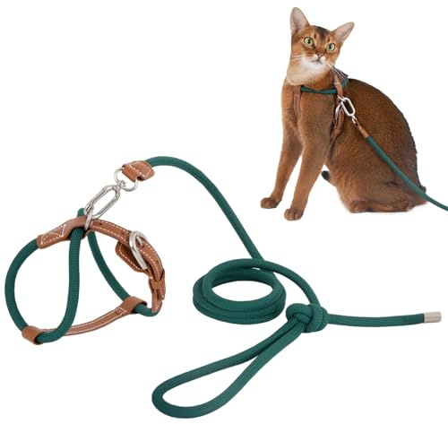 Duuclume Verstellbares X-förmiges ausbruchsicheres Katzengeschirr und Leine, Set zum Spazierengehen, robustes 1,3 m langes Nylonseil und robuste Schnalle, leichte, weiche Haustierweste, Grün