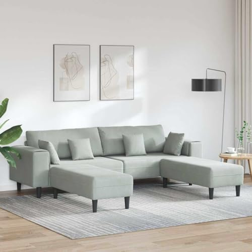 Qnhdfrt Samtsofa 4-Sitzer 250 x 188 x 76 cm Hellgrau Modernes Big Sofa mit Kegelfüßen und Atmungsaktivem Samtbezug Robust und Langlebig für Wohnzimmer Gästezimmer und Jugendzimmer
