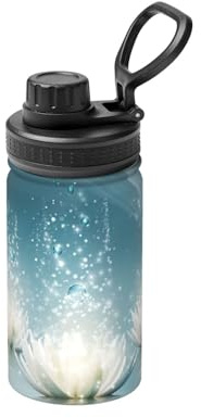 Bouteille d'eau isotherme en métal avec imprimé fleurs de lotus blanches, 355 ml, bouteille de sport spatiale pour garder au froid et au chaud