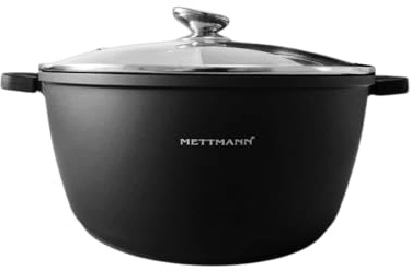 METTMANN PROFESSIONNEL - Marmite Faitout - Fonte d'Aluminium - Revêtement Céramique Type Pierre - Couvercle en Verre - Tous Feux dont Induction - Sans PFOA (44cm)