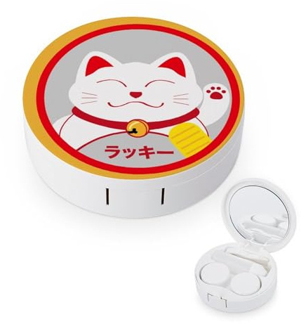 fkgvwo Contact Lens Container Lucky Cat Travel Contact Lens Box with Mirror Tweezers Solution Bottle