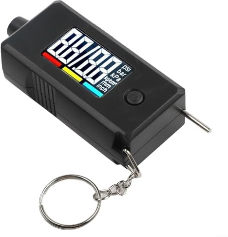 Hasaller Manometro digitale 2 in 1 per pneumatici e profondimetro per auto, camion, bici, SUV, camper, moto, con display LCD retroilluminato, 0-120 psi, 0-15 mm, sonda compatta in metallo, un pulsante