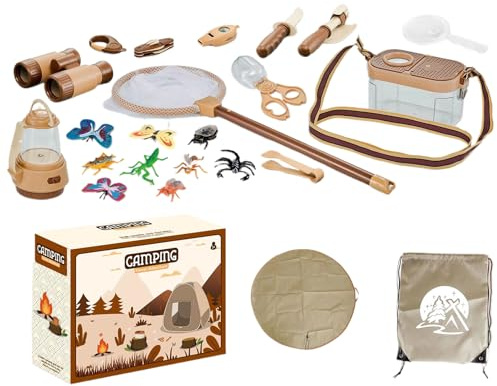 Set da campeggio per bambini - Fai finta di campeggio all'aperto, utensili da cucina, giocattoli per pentole da picnic, realistici per falò con design portatile | Set di giocattoli da campeg