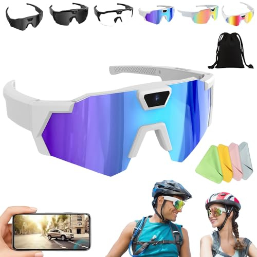 Donubiiu Occhiali da sci con fotocamera, 2026, protezione UV400, registrazione video HD per sport all'aria aperta, piccola action camera, occhiali da sole per ciclismo, per uomini e donne (D, senza