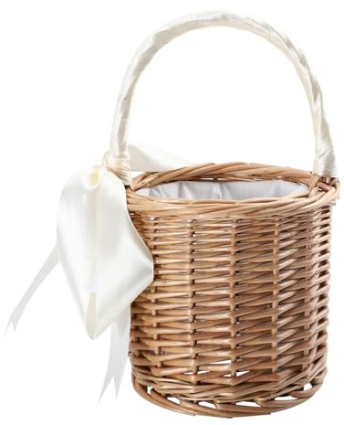 Kichvoe Panier de Rangement Tressé en Osier Mini Taille Doublure Intérieure et Ruban Beige, Panier Portatif pour Bouteilles de Vin et Rangement Alimentaire, Accessoire Décoratif