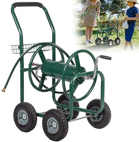 Carrello avvolgitubo da giardino, design resistente a spinta manuale, può contenere 100 metri di tubo da 1,5 cm per irrigazione esterna e piantare in giardino e cortile
