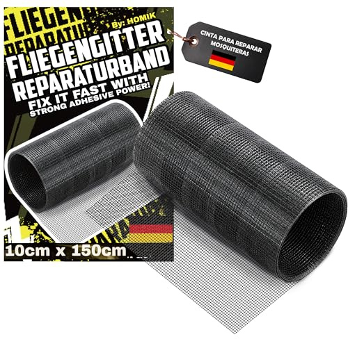 HOMIK 2 Nastri di Riparazione per Zanzariere, Colore Nero, Molto Forte, Autoadesivi, 10cm x 150cm, per Zanzariere e Zanzariere, Finestre, Porte e Tenda, Resistenti ai Raggi UV e all'acqua