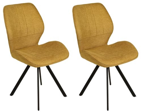 JIEXI Esszimmerstühle 2er Set, Moderne Küchenstühle mit stabilen Metallbeinen, Polsterstühle aus Stoff für Esszimmer Lounge Empfang, Gelb