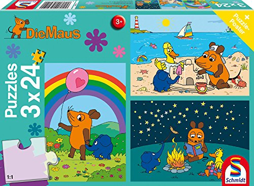 Schmidt Spiele 56212 Die Maus, Gute Freunde, 3x24 Teile Kinderpuzzle, Blau