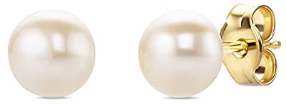 OROVI Ohrringe Gold- 14 karat (585) Gelbgold – Perlenohrringe, Ohrstecker Gold mit Weißen Süßwasserperlen 6 mm, Hypoallergene Perlen Ohrringe, Schmuck Damen, Gold Schmuck- inkl. edler Schmuckbox