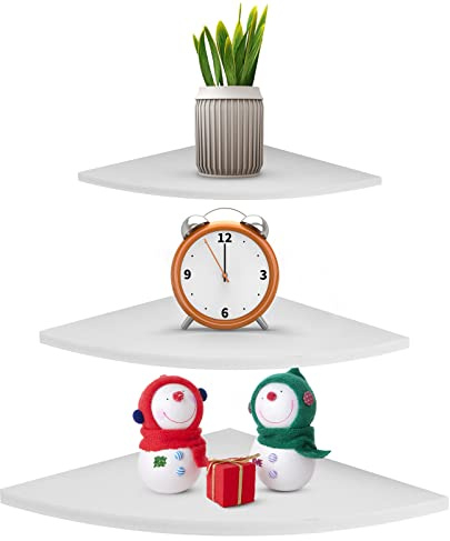 Ruiqas Fan-Shape White Corner Shelf, Wall Mount Floating Corner Shelf, Storage Shelves, Bookshelf, Display Racks for Home/Office Decoration 3pcs/set