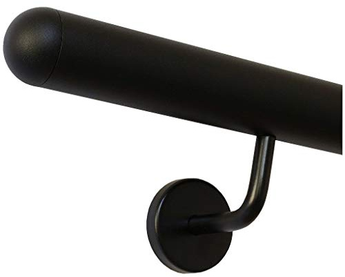 Pasamano Negro Revestido V2A Acero Inox. Barandilla Interior Exterior Resistente a la Intemperie Resistente - Semicircular Tapa, 50 cm mit 2 Halter