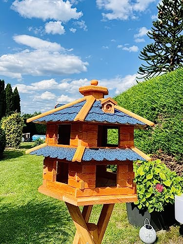 DARLUX Vogel-Futterhaus XL, Holz-Vogelhaus Ohne Ständer In Blau-Braun