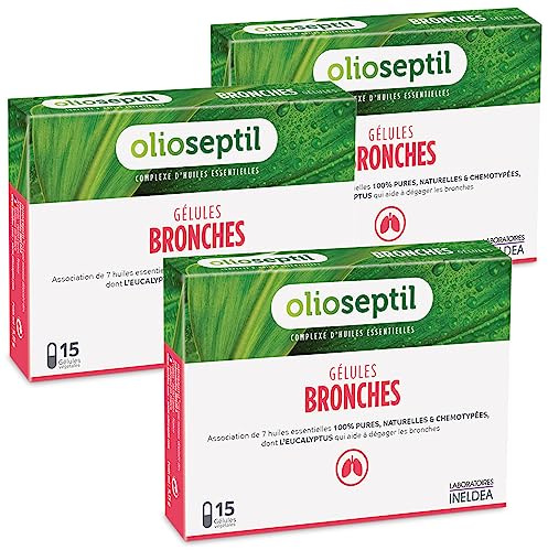 OLIOSEPTIL Bronches - Aide à dégager les bronches Eucalyptus x3 | Dès 15 ans, huiles essentielles, Radiata, Thym et Pin Sylvestre, Participe aux fonctions optimales du système respiratoire