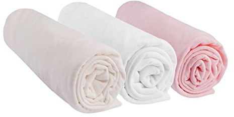 Lot de 3 Draps Housse 70x160 cm Lit Bébé Lit Enfant 70 x 160 cm| 100% Coton Jersey | Rose Blanc Écru | Extensible | Sommeil sain | Marque Easy dort | Oeko-Tex | Qualité | Fabriqué en Europe