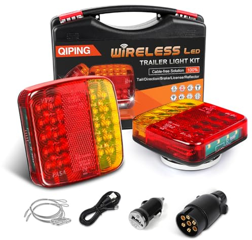 Qiping Kabellos LED Anhänger Rückleuchten 12V, Funk Magnet Rückleuchten 7 Polig, Funk Beleuchtung für anhänger, Wiederaufladbar, ECE-EMV-Geprüft, IP67 Wasserdicht für LKW Anhänger Traktor