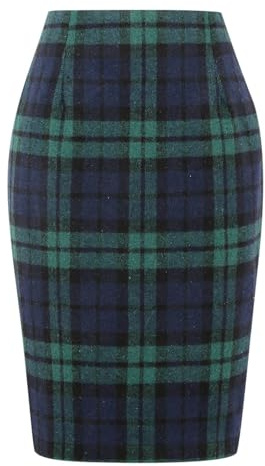 Mywinway Gonne scozzesi da donna 2025 Autunno Inverno Gonna a matita in lana al ginocchio, Verde, XX-Large