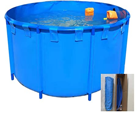 zklaseot Stahlrahmenbecken, Rund Leinwand Fischteich Pool Mit Halterung Groß Fold Aquarium Kinderbecken Fischbecken for Die Zucht Koi Agricultural, Farbe : Blau, Größe : 1.5X0.8M/140