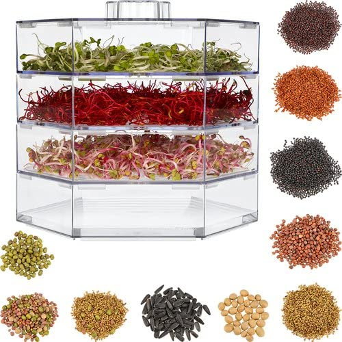 KEIMBOX Keimgarten, Keimgerät, Sprossenturm mit mehreren Etagen - Set mit 10 Packungen Samen