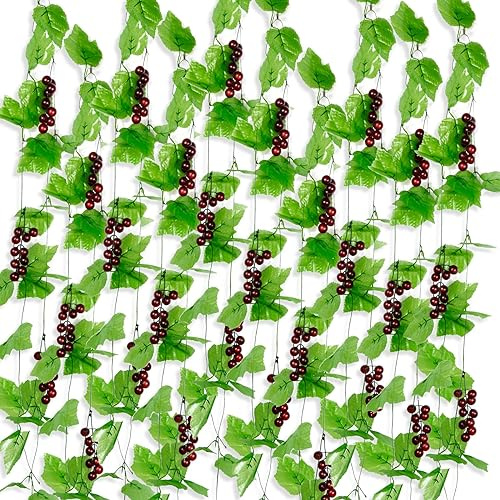 BOFUNX 10 PCS Künstliche Weinreben mit Trauben, 24 Meter Künstliche Kunststoff Weintrauben Deko Künstliche Weintrauben Reben für Heim Garten, Hochzeit, Party, Geschäft, Heimdekoration