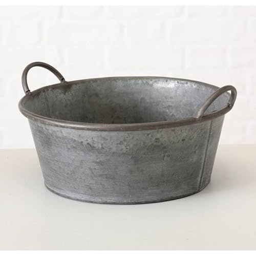 L'Héritier Du Temps Metallschüssel mit Zink-Effekt, Pflanzgefäß Jackson mit rundem Griff, PM, 17,5 x 31,5 x 37,5 cm