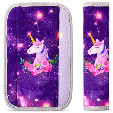 MHJY Protège Ceinture de Sécurité Voiture Enfant 2 Pièces Housse Siege Auto Bebe Licorne Coussin de Ceinture de Sécurité pour Poussette Protection d'épaule Et de Cou pour Filles Garçons