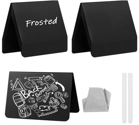 kingsea 20 st bordsskyltar för skrivning, 10 x 7,5 cm krittavla litet set innehåller 2 pennor 1 duk raderbara prislappar uppställning liten krittavla för fester, restauranger, hem