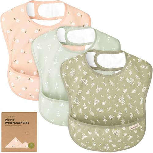 KeaBabies 3er-Pack Lätzchen Baby Wasserdicht zum Essen – Leichtes Baby Latzchen mit Auffangschale, Schmutzabweisend Babylätzchen Abwaschbar, Fütterlätzchen für Babys, Jungen, Mädchen (Bloom)