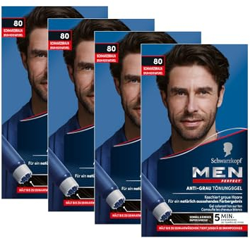 Men Perfect Anti-Grau Tönungs-Gel 80 Schwarzbraun (4x 80 ml), Haarfarbe für Männer blendet graue Haare aus, Anti-Grau Tönung für ein natürlich aussehendes Ergebnis