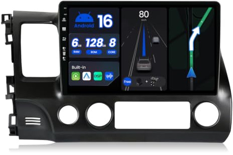 BXLIYER -[8-Core, 6G+128G]- Android 16 Autoradio pour Honda Civic (2006-2011) - sans Fil Carplay + Android Auto - LED Caméra + MIC - 2 Din IPS 10.1 Pouce - Dab Volant WLAN 360-CAM Fast-Boot Bluetooth