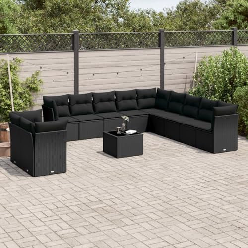 Homgoday Gartensofa-Set 12-teilig mit schwarzen Kissen aus Polyrattan, Outdoor-Sofas für den Garten, Set für Außenbereiche, Gartenmöbel Type3217885
