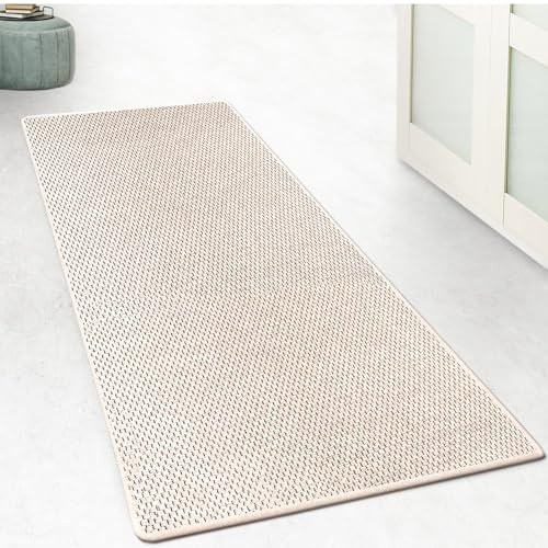 casa pura Küchenteppich Läufer 200x100cm für Küche, Flur, Schlaffzimmer & Wohnzimmer Bettvorleger rutschfest & waschbar in Sisal Optik - Flurteppich - Teppichläufer Meterware nach Maß Creme Kalkutta