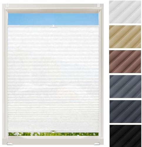 Plissee Plisseerollo Klemmfix Ohne Bohren 36 x 120 cm, Sonnenschutz Easyfix Lichtdurchlässig, Easyfix Faltrollo Plisseerollo Jalousie, Plissee Sonnenschutzrollo, für Fenster & Tür, Weiß