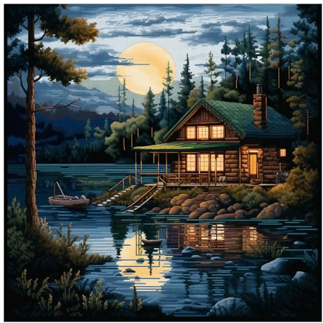 51buyoutgo Kreuzstich Set Vorgedruckt Landschaft See, Stickvorlagen Stickbilder Vorgedruckt Kreuzstich Stickpackungen Stickpackung Cross Stitch Embroidery Kit Stickset Sticken Set Erwachsene Anfänger
