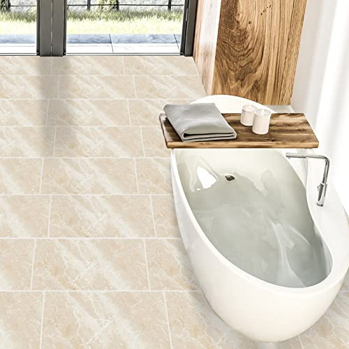 Dunxiles Fliesenaufkleber Beige Steinmarmor zum Aufkleben PVC Selbstklebende Wandfliesen Küchentapete DIY Abziehen und Aufkleben Bodenfliesen 6 Pcs (30 x 60 cm)